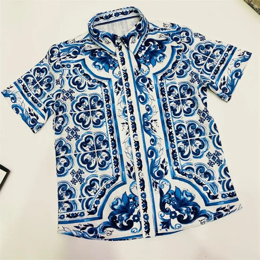 High end children's clothing factory wholesale 2024 summer new boy swim wear children's sports shirt shorts 2pcs set blue flower