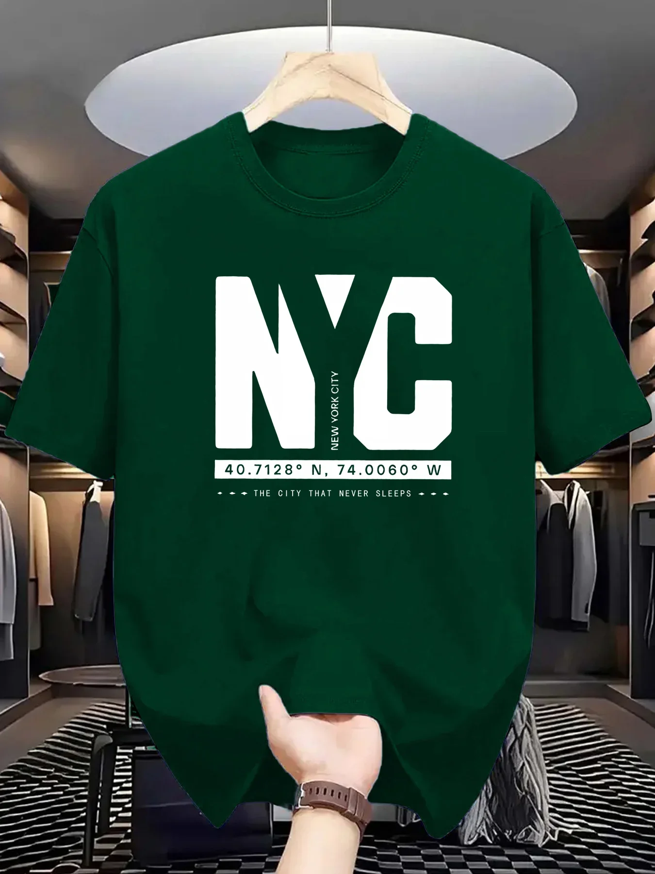 Men's Summer Fashion Trend Casual Loose New York Patterned Printed Sports Round-neck Short-Sleeve T-shirt