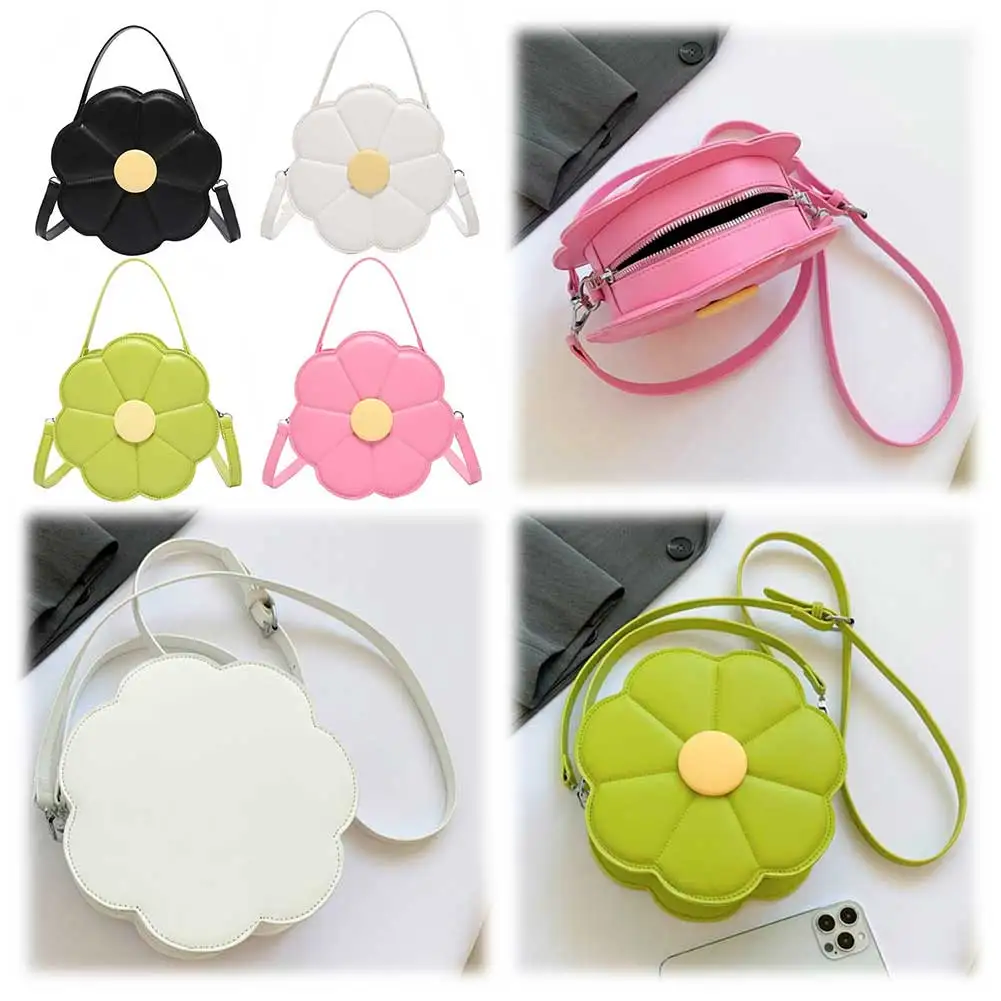 Bolsa de ombro em forma de flor para mulheres e meninas, couro PU, bolsa crossbody da moda, zíper duplo