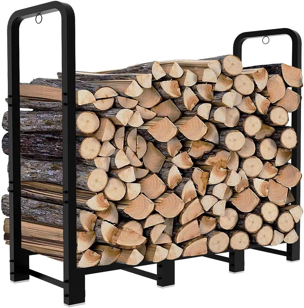 

4ft Outdoor Firewood Rack,Upgraded Adjustable Heavy Duty Logs Stand Stacker Holder for Fireplace-Metal Lumber Carrier Organizer