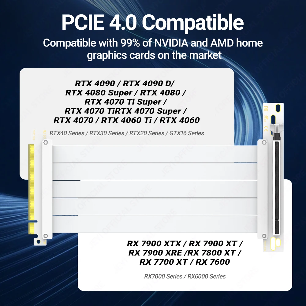 Cavo riser JEYI PCIe 4.0 90 °   Adattatore, prolunga PCIe 3.0/4.0 x16, riser GPU schermato EMI per RTX 4090/4080/4070/7900XTX.