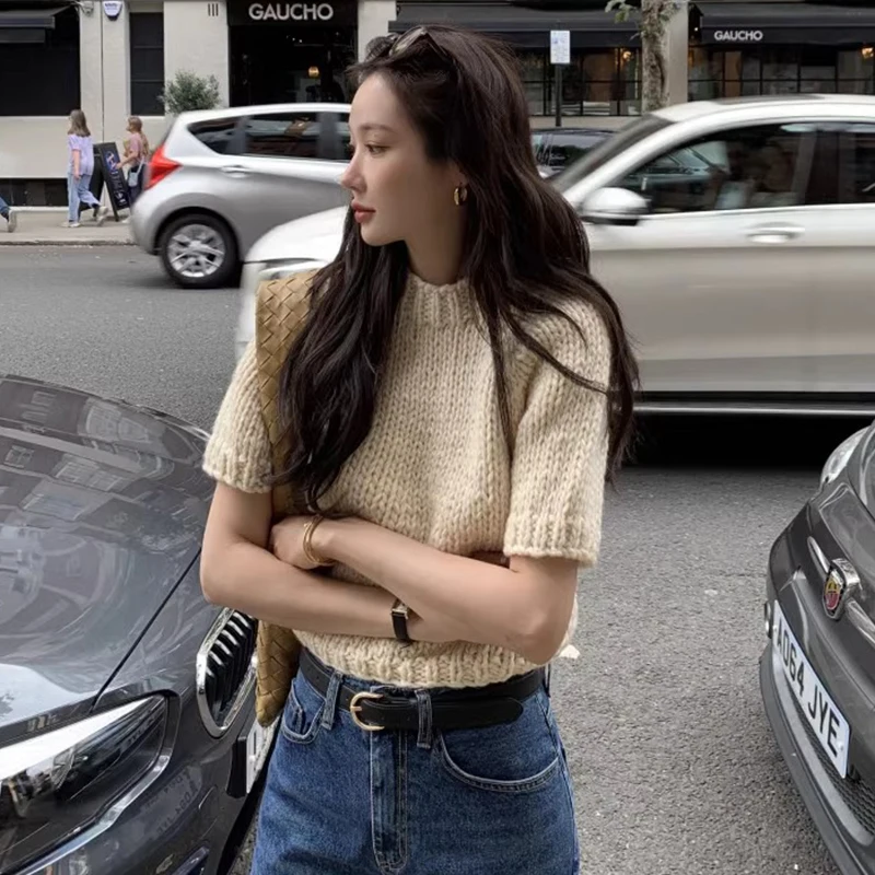 

Шикарный осенний милый вязаный свободный круглый полосатый свитер Ne ort Sve, женский модный универсальный трикотаж