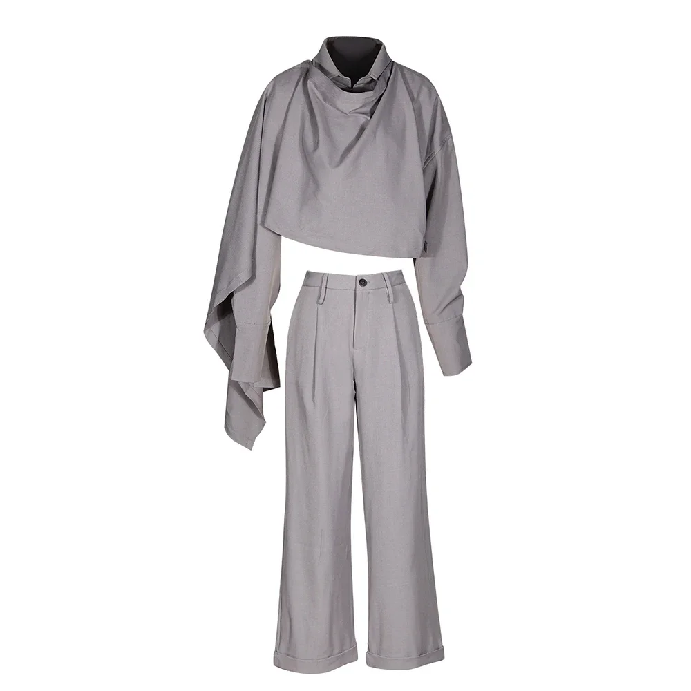 

Fashionable High Waist Trousers and Asymmetric Shirt 2 Piece Set for Art Exhibition Graduation Prom Concert Luxury Daily Wear