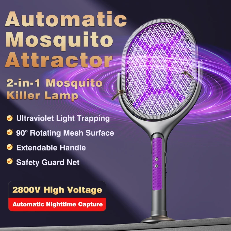 

Электрическая телескопическая мухобойка 5-в-1 с функцией автоматической ловушки для комаров, складная, перезаряжаемая, убийца комаров