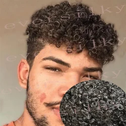 Peruca Afro Encaracolada com Base de PU para Homem, 100% Cabelo Humano, Pele Invisível, Toupee Super Durável, Preto, Loiro, Marrom, Prótese de Substituição, 15mm