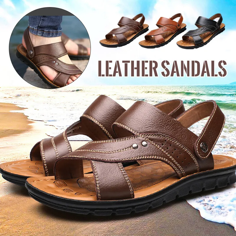 

Genuine Leather Men Sandals High Quality Summer Casual Sports Beach Shoes Soft Home Slippers Sandals Roman Slippers New