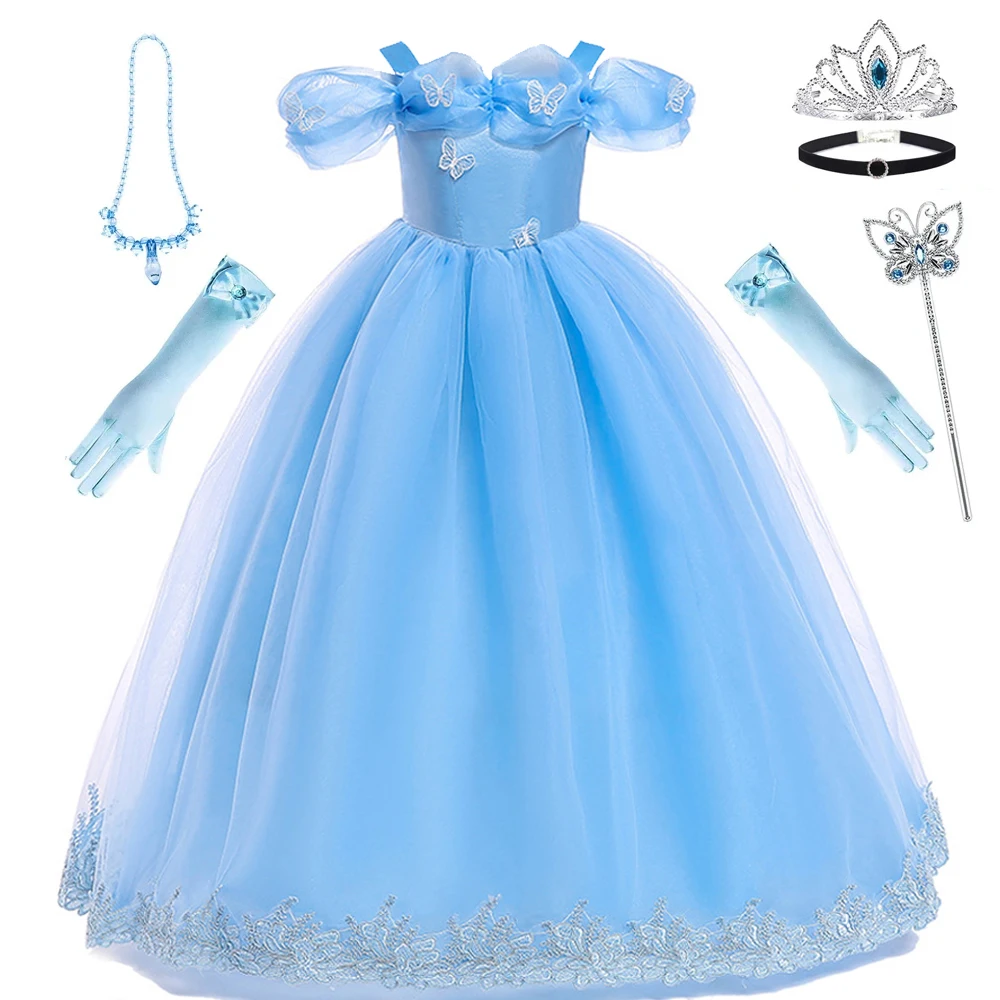 Princess Cinderella Dress Birthday Party Evening Baby Girl\'s Long Dress Butterfly Dresses Children Costume 3 to 12 Years Old