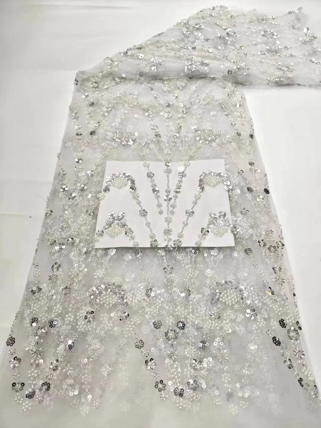 

White Heavy Beads Sequins AFrican Lace Fabric For Bridal 2024 High Quality Luxury Evening Dress French Mesh Lace Fabric PHD23212