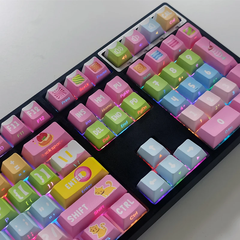Side engraved keycaps, character light transmission pbt original micro-matte, cute ins wind dopamine small full set