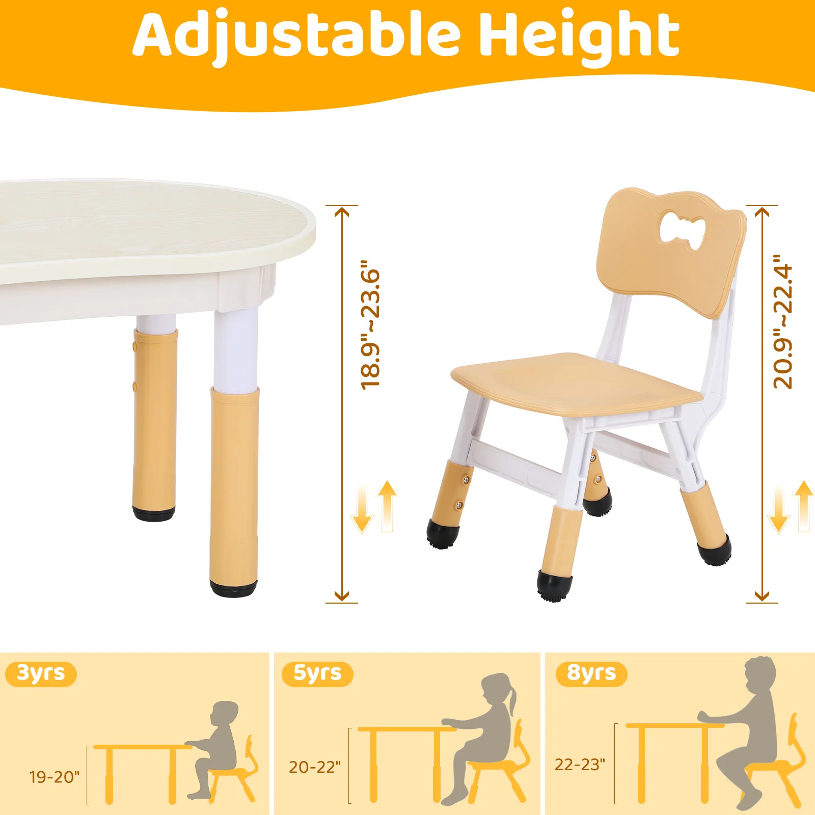 AOOU Kids Table and 2 Chairs Set Height Adjustable, Kids Art Table with Graffiti Desktop for Daycare/Home/Kindergarten