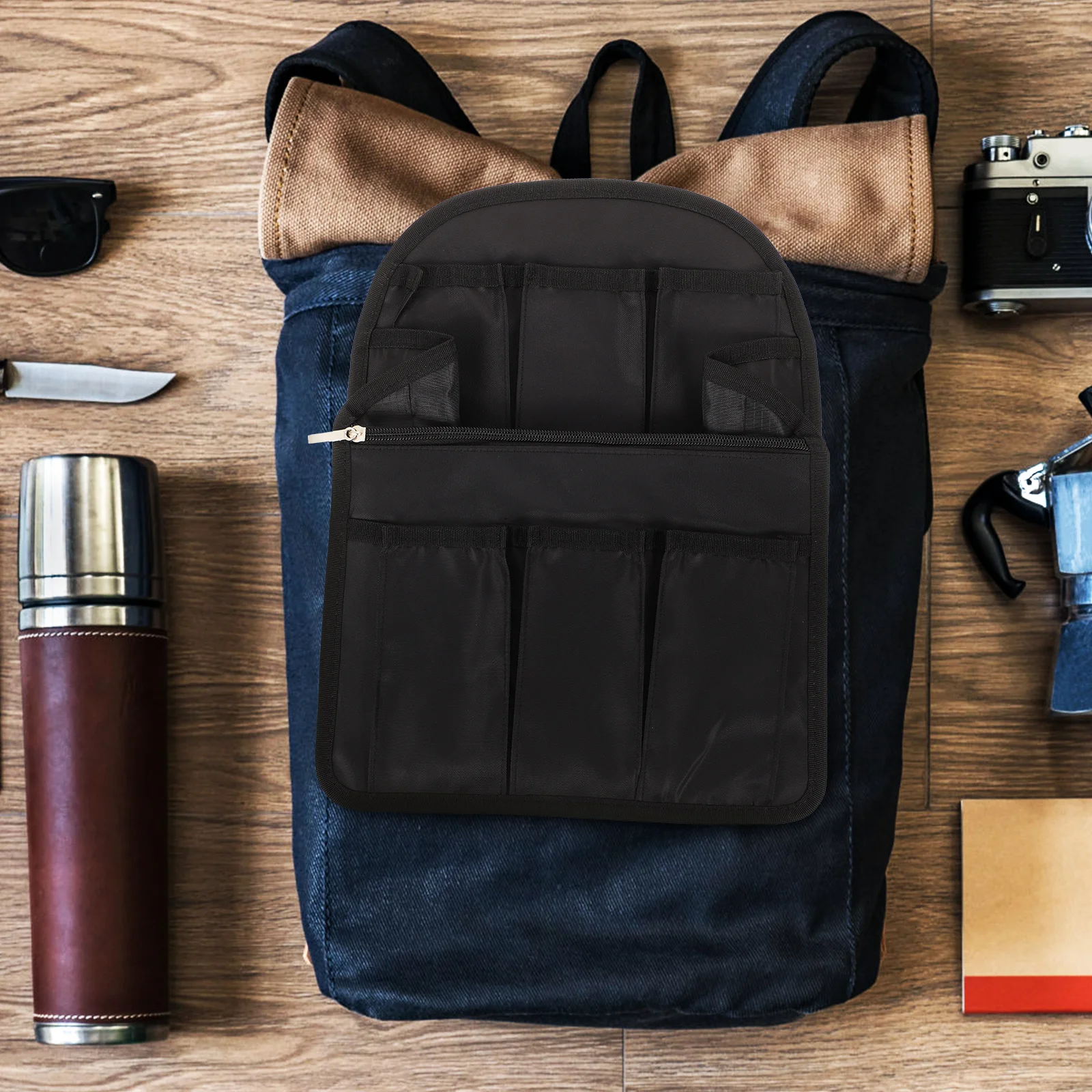 

Portable Backpack Organizer Insert Pouch Black Storage Travel Lightweight Durable Compact Universal Bag Purse Cosmetics Phone
