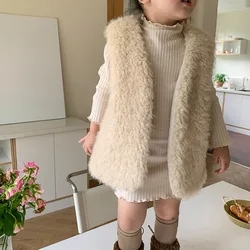 Winter fashion little princess soft warm Plush fur waistcoats Girls thick sleeveless artificial wool all-match Vests