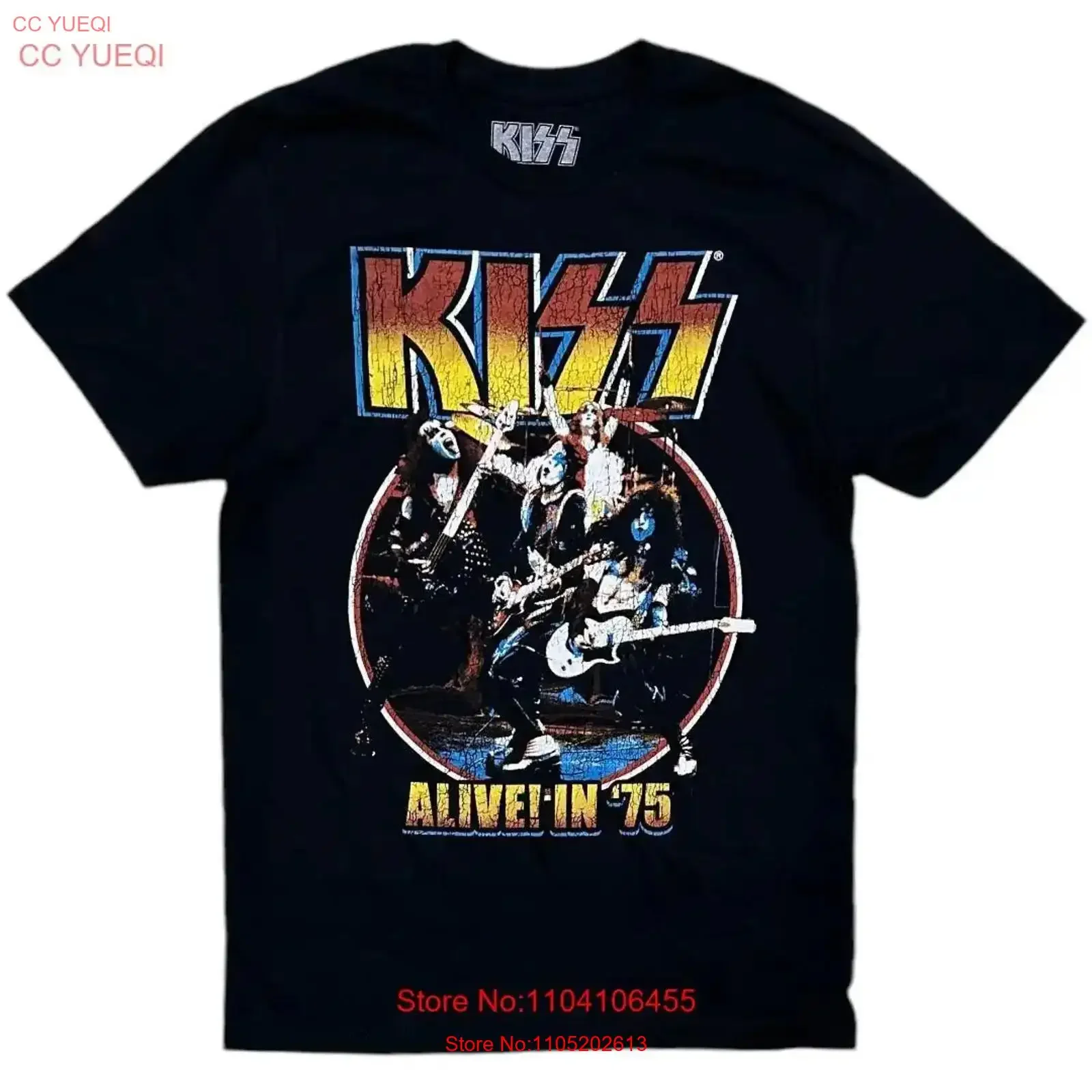 

KISS Men's T Shirt Genuine Merch Vintage Alive In 1975 Tour Distressed Print vintage Washed homme graphic Stretched Comfortable