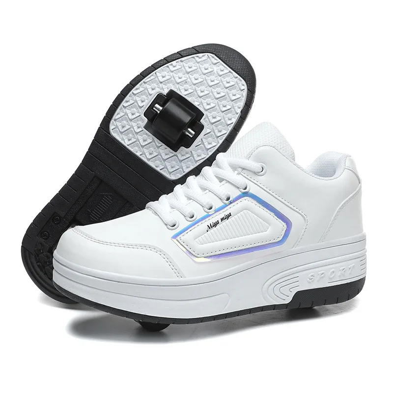 Children's Double-Wheel Roller Skates Boys & Girls Flying Shoes with Wheels Adult Student Roller Skates for Kids