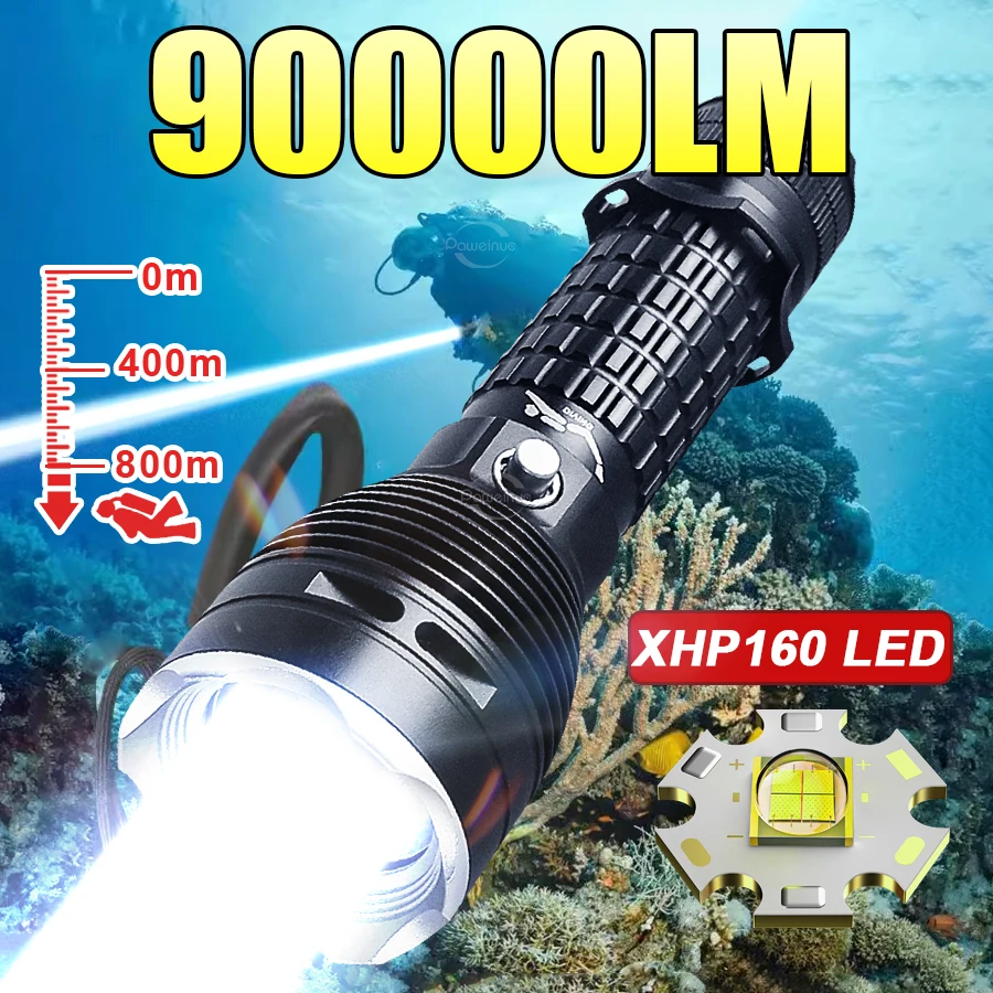 

9000LM Upgrade XHP160 Diving Flashlight Powerful Profession Underwater Lantern Rechargeable Dive Torch IP8 Waterproof Scuba Lamp