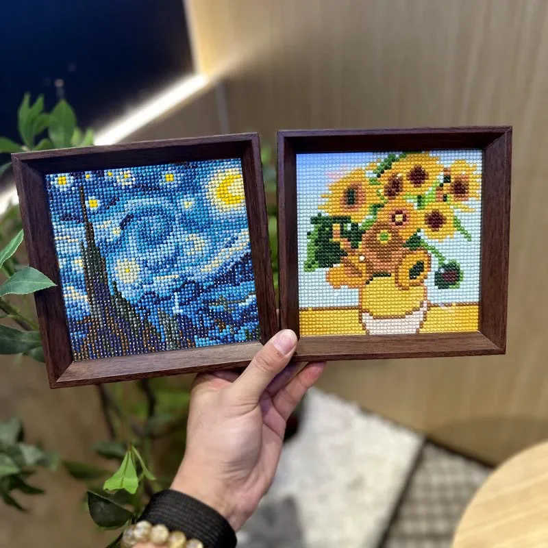 

Mini Crystal Diamond Paste Painting Star Sky Sunflower Wooden Frame Decoration Painting Bedroom Desktop Ornament Gift