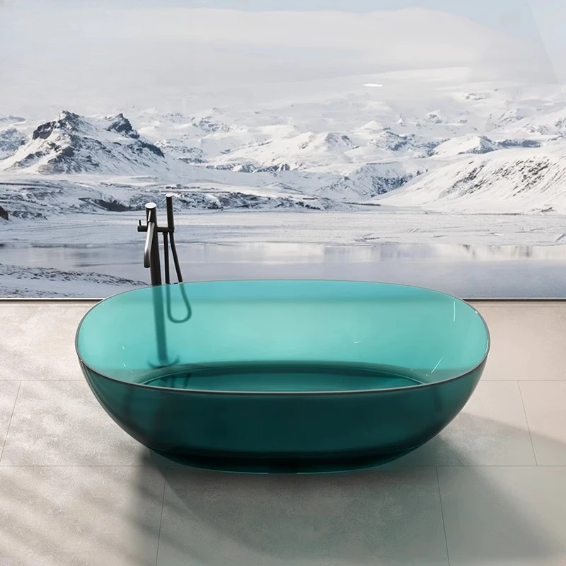 

One-piece oval household bathtub crystal color transparent resin double bathtub