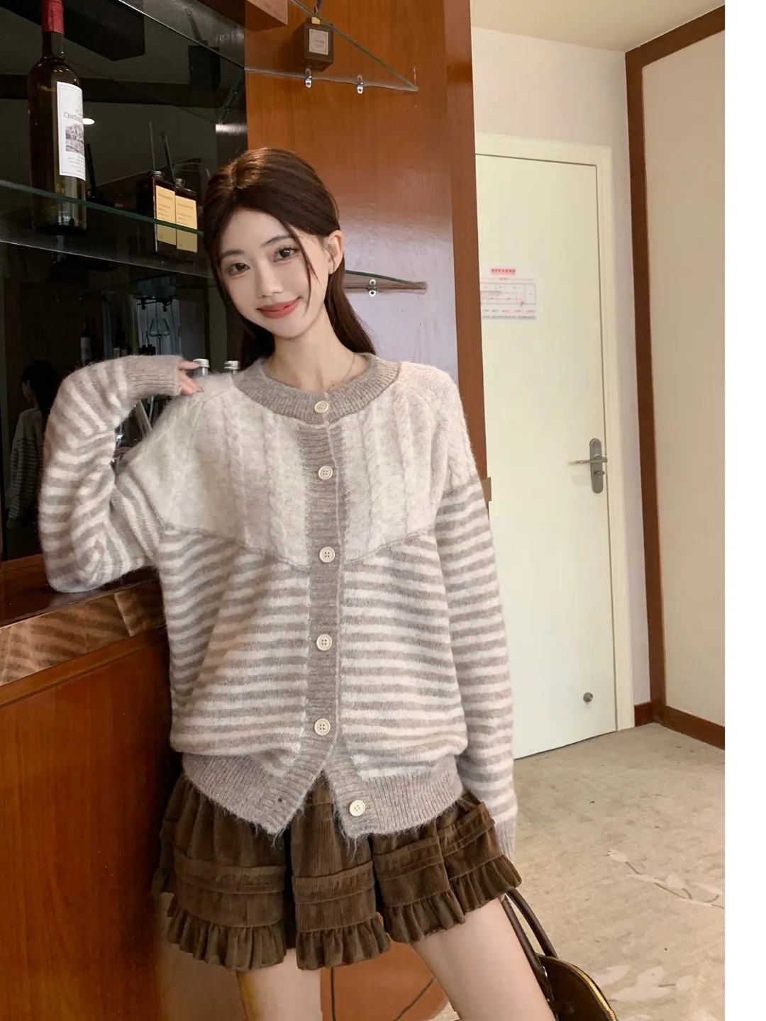 

plus Size Women's Knitted Sweater Coat Striped Color Blo Autumn Winter New Sle Loose Versatile Knitted Top Outerwear