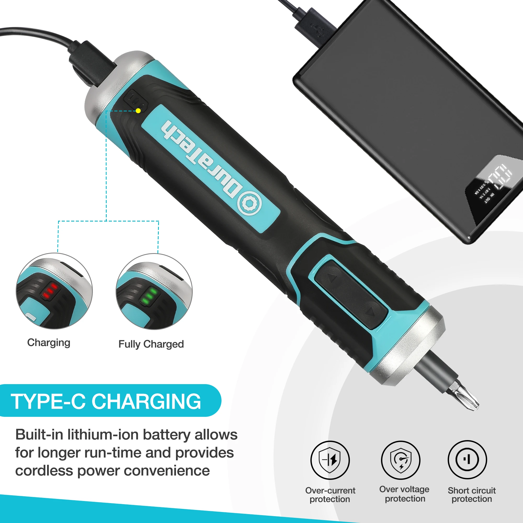 DuraTech 41pc 3.6V Li-ion Rechargeable Screwdriver Set Mini Smart Electric Screwdrivers USB Lithium ion Battery Power Tools