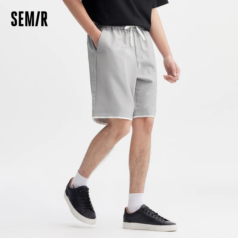 Semir Men Casual Shorts 2024 Summer New Trendy Color Blocking Faux Two-Piece Pants Loose Fit Straight-Leg Cropped Shorts