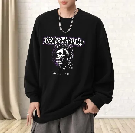 

T shirt for men autumn Harajuku Casual Couple Long sleeves Graphic tee Skull Design Y2k Sportswear man Printed tshirt Gothic Men