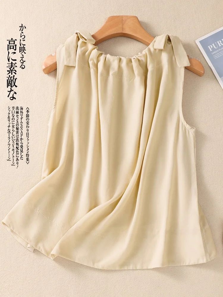 Dames losse katoenen linnen tanktop Dstring verzameld ademend zomertops kleur casual woon-werkverkeer Sle