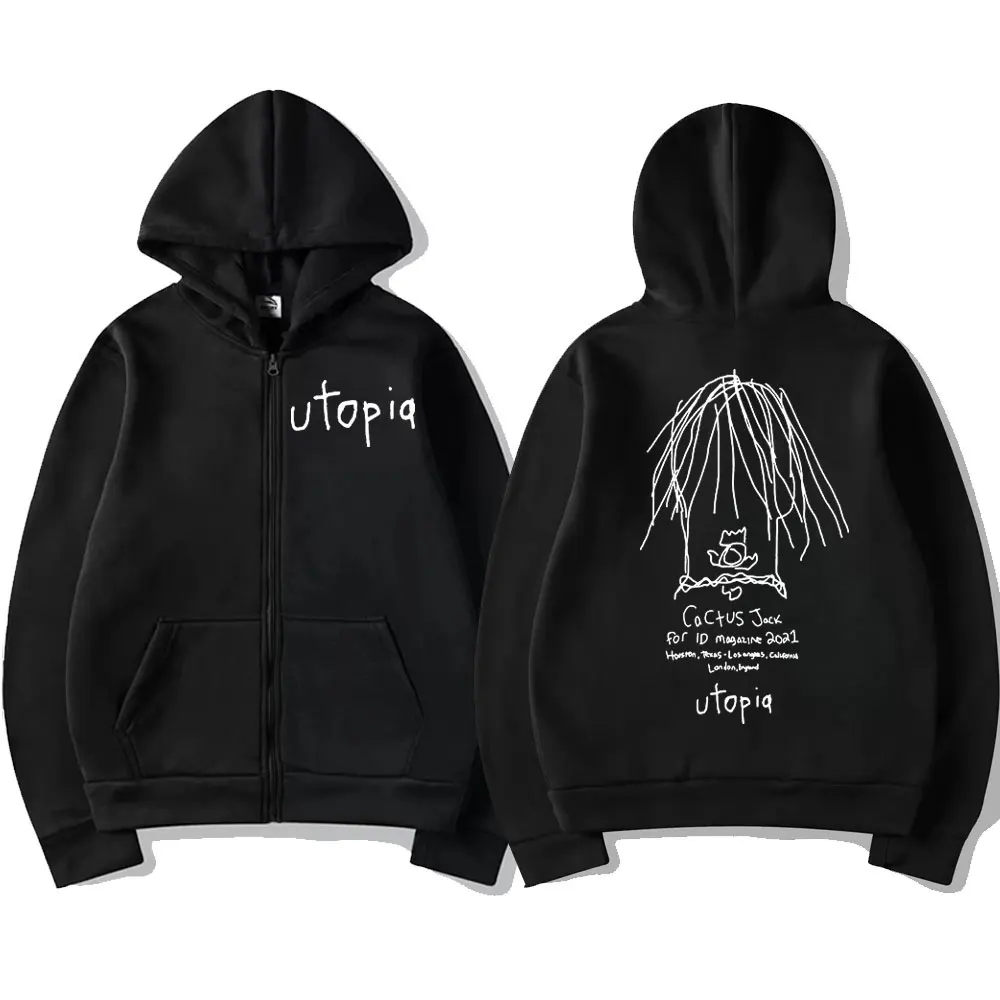 

Hot Rapper Cactus Jack Album Utopia Print Zipper Hoodies Men Women Hip Hop Vintage Pullover Street Trend Fashion Zip Sweatshirts