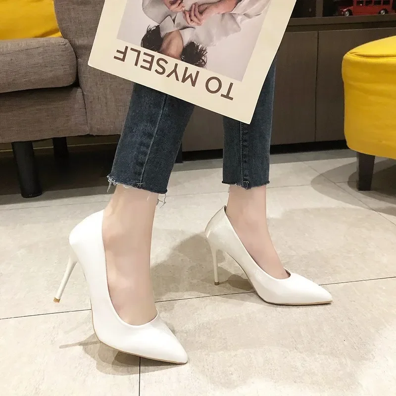 Shoes Women Pumps Fashion High Heels Shoes Black White  Women Wedding Shoes Ladies Stiletto Female Heels 7-10cm