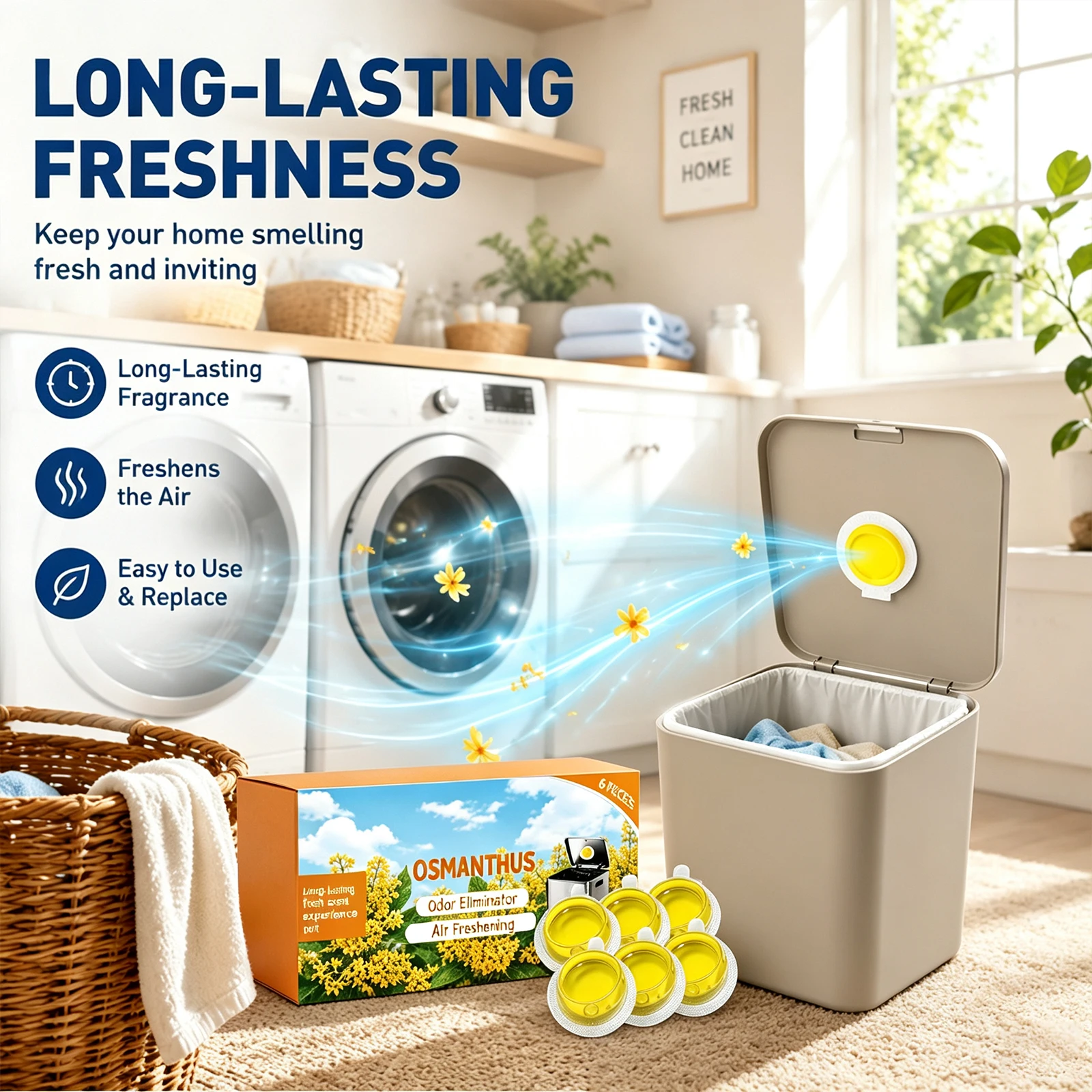 6pcs Trash Can Deodorizer Eliminate Unpleasant Odor Long Lasting Fresh Scent Air Freshener Sticker for Kitchen Bathroom