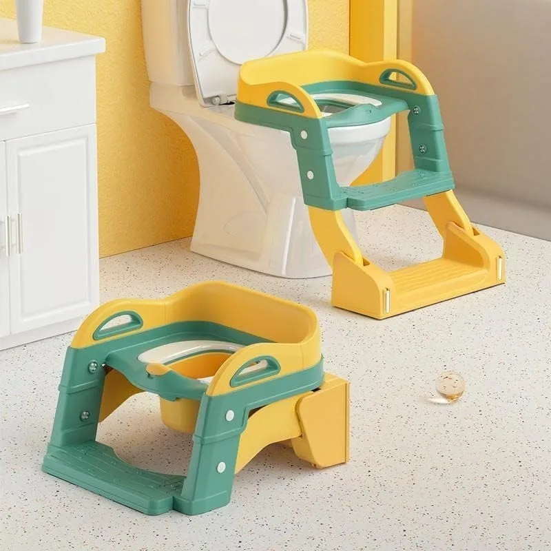 3 in 1 Kids Potty Toilet 2 Step Stools Foldable Potty Training Toilet with Ladder Anti-Splash Non-Recessed Urinal for Boy & Girl