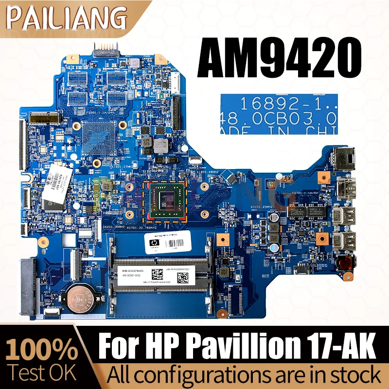 For HP Pavillion 17-AK Notebook Mainboard 16892-1 926190-601 AM9420 Laptop Motherboard Full Tested