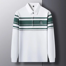 High end brand striped long sleeved exquisite spider embroidered polo shirt 2023 Autumn New Fashion lapel T-shirt men Casual top