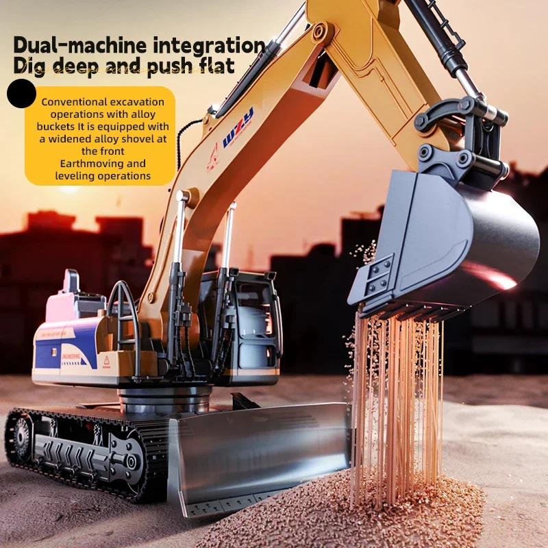 

2.4GHz Alloy RC Excavator – Multiple Channels with LED Lights, Music, One-Key Demo, Spray (Select Model)