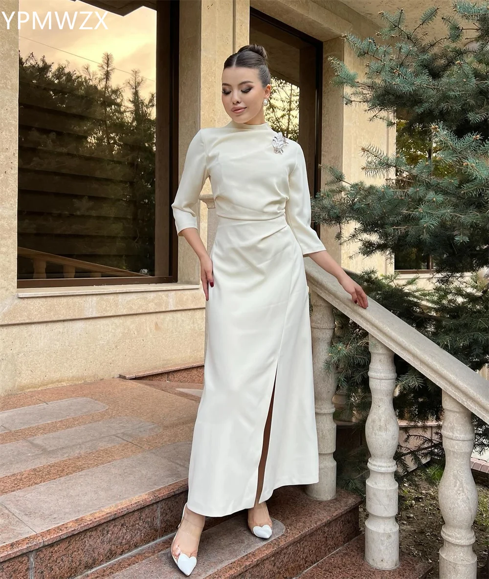 Customized Prom Gown Evening Women YPMWZX Scoop Neckline A-line Ankle Length Skirts Applique 3D Flower Bespoke Occasion Dresses