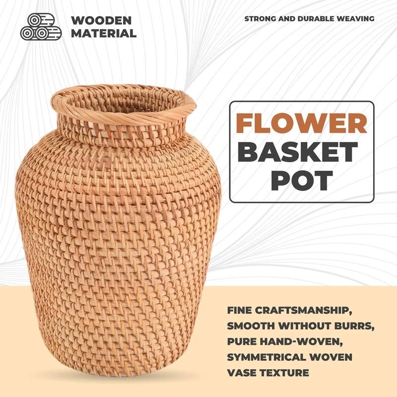 ABPP-Vas Anyaman Rotan Vas Seni Mode Dekorasi Meja Pot Bunga Tanaman Pot Bunga Aneh untuk Dekorasi Rumah