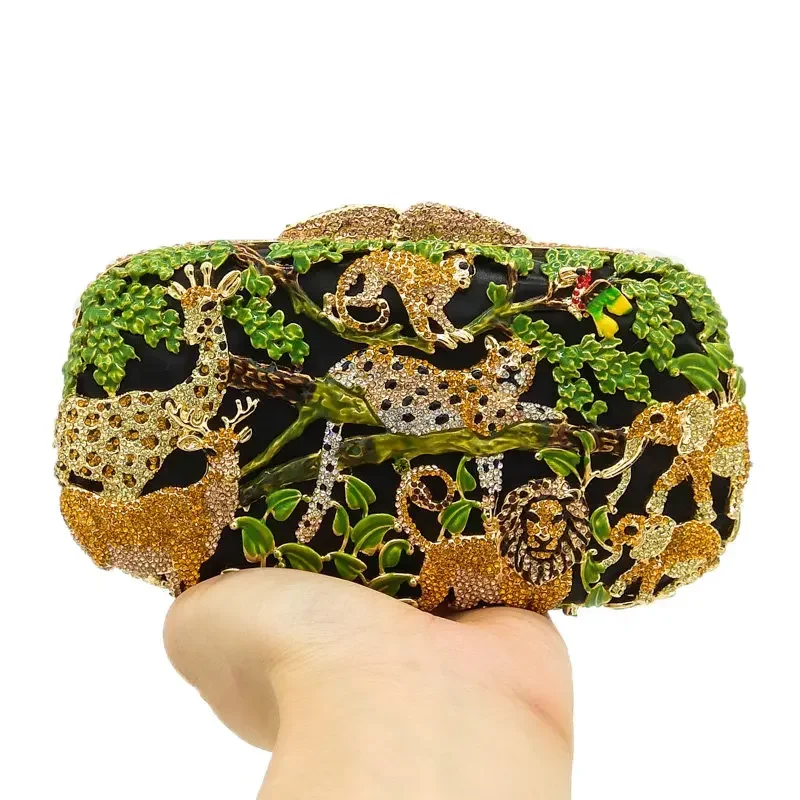 Boutique De FGG (in stock) Forest Jungle Women Crystal Animal Evening Bags Party Rhinestone Handbag Bridal Wedding Clutch Bag