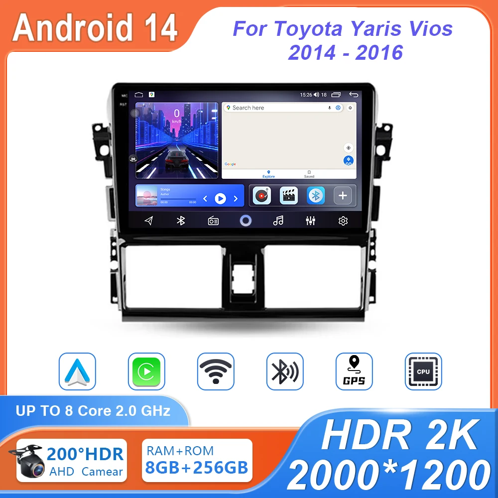 

Android 14 Car Radio For Toyota Yaris Vios 2014 2015 2016 Stereo Unit Multimedia Player GPS Navigation BT Carplay Android Auto