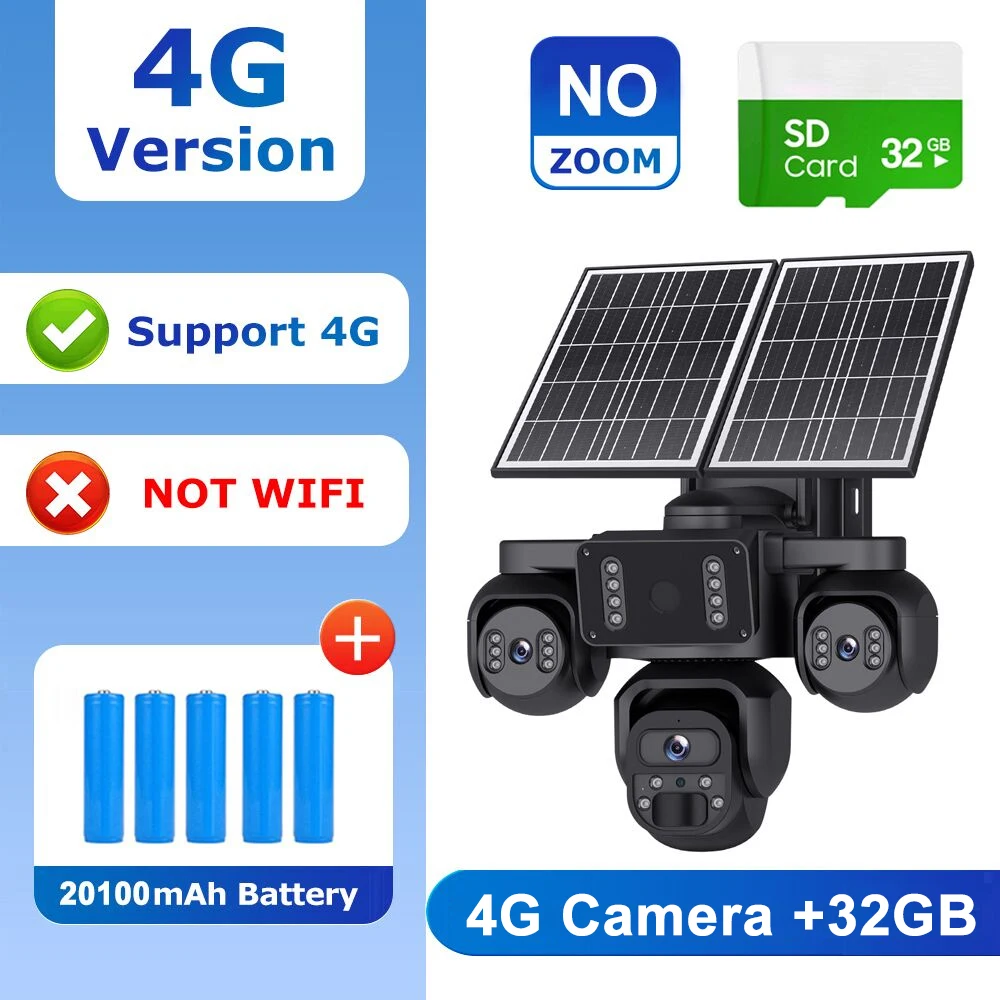 SHIWOJIA 20MP 10X ZOOM Camera Solar 4G SIM 5 Lenzen 4 Schermen Beveiliging 360° °   Automatische tracking-systemen voor thuisbewaking