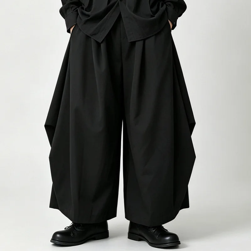 Men'S Casual Pants, New Autumn Collection, Dark-Colored Wide-Leg Pants, Loose Fit, High-Waisted, Flowy Long Pants, Plus Sizes
