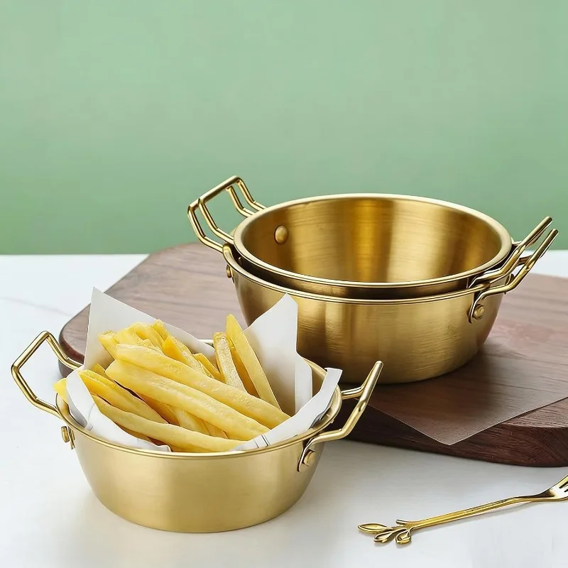 304 Stainless Steel Sauce Dishes with Handles,Korean Ramen Bowl Stackable Food Container for Salad,kimchi,Fries,Soup