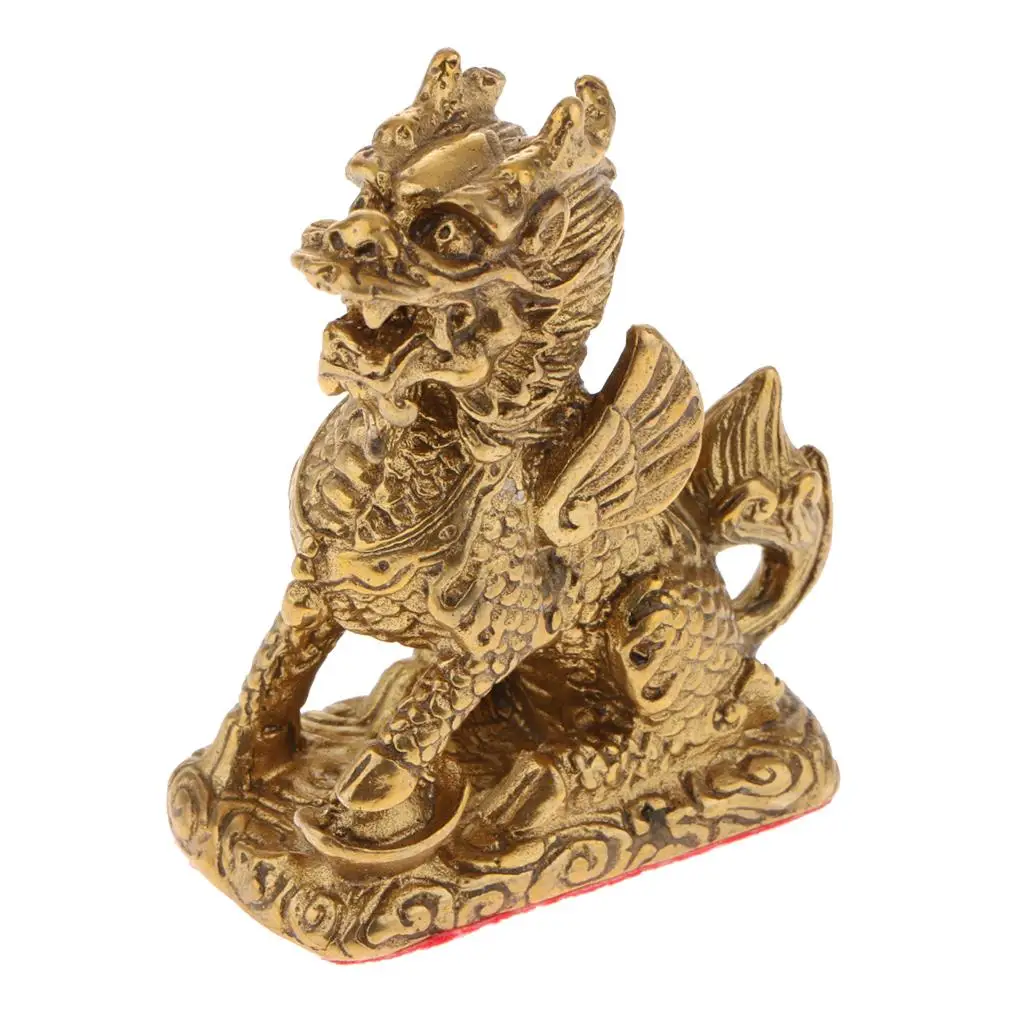 Chinese Fengshui Brass Kirin Pi Xiu Statue Prosperity Animal Symbol Desktop Ornaments for Living Room