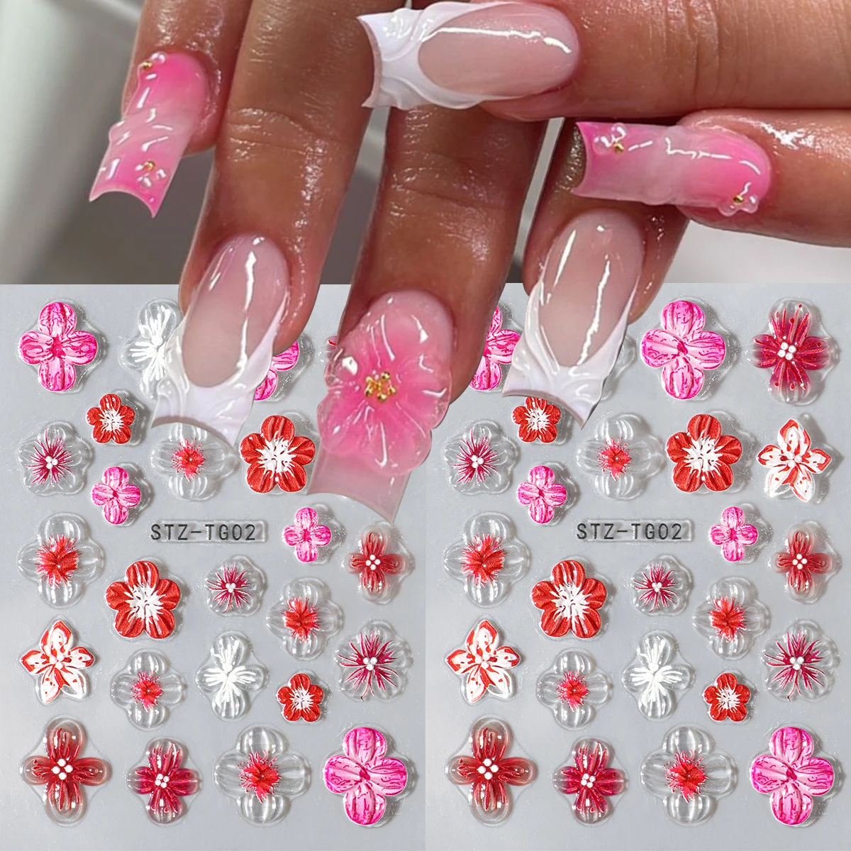 2 Stück Rosa-Lila Hibiskus-Lilien-Blumen-Nagelaufkleber Elegantes Feenorchideen-Blumendesign Gravierter Slider-Aufkleber Frühlingsblumen-Slider