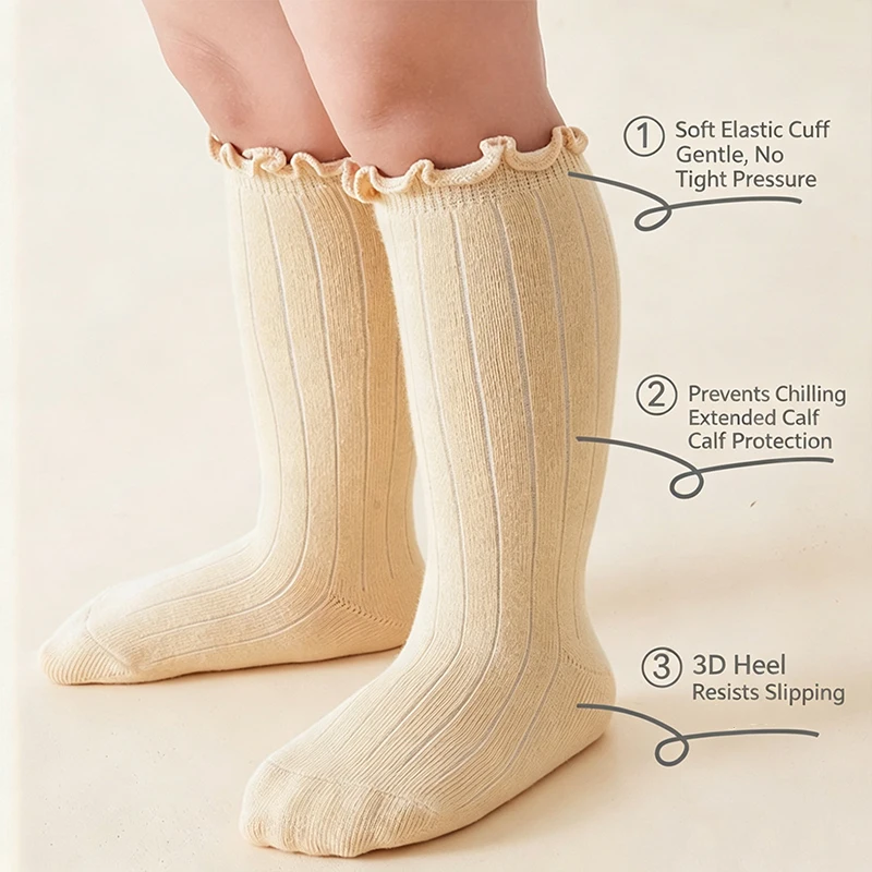 3/5 Paar Baby-Mädchen-Socken, Spitzen-Prinzessinnen-Socken in Unifarben, Weiche Baumwollsocken mit Lockerem Bund für Kleinkinder und Babys – Detail 5