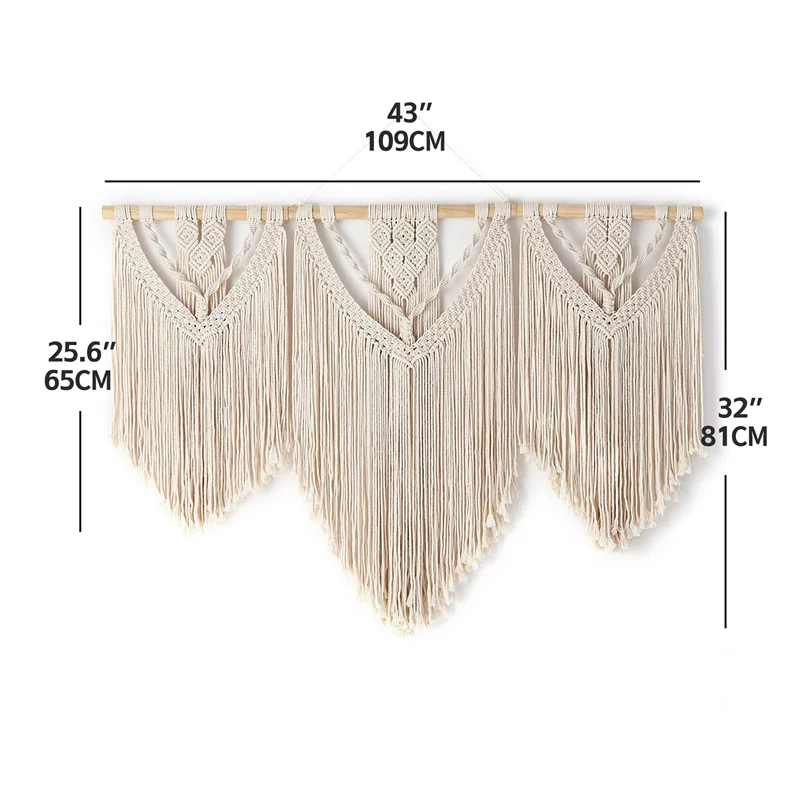 Große Makramee Wandbehang Wandteppich mit Holzstab hand gewebte Böhmen Quaste Vorhang Wandteppich Hochzeit Backgrou Boho Dekor 8