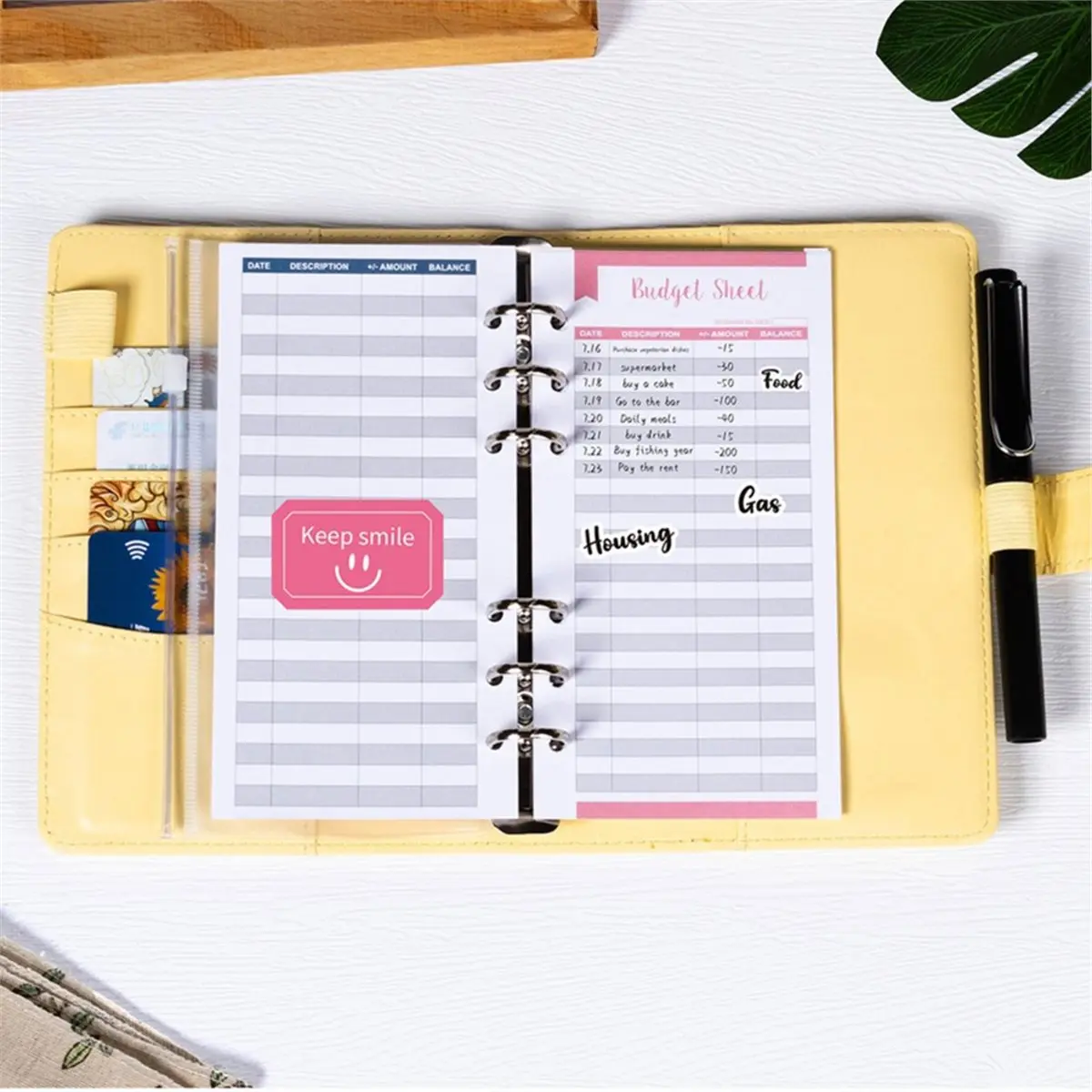 Home Tool A6 Binder Refillable Planner Notebook PU Leather Binder Journal with Pockets, Dividers, Refill Paper Black