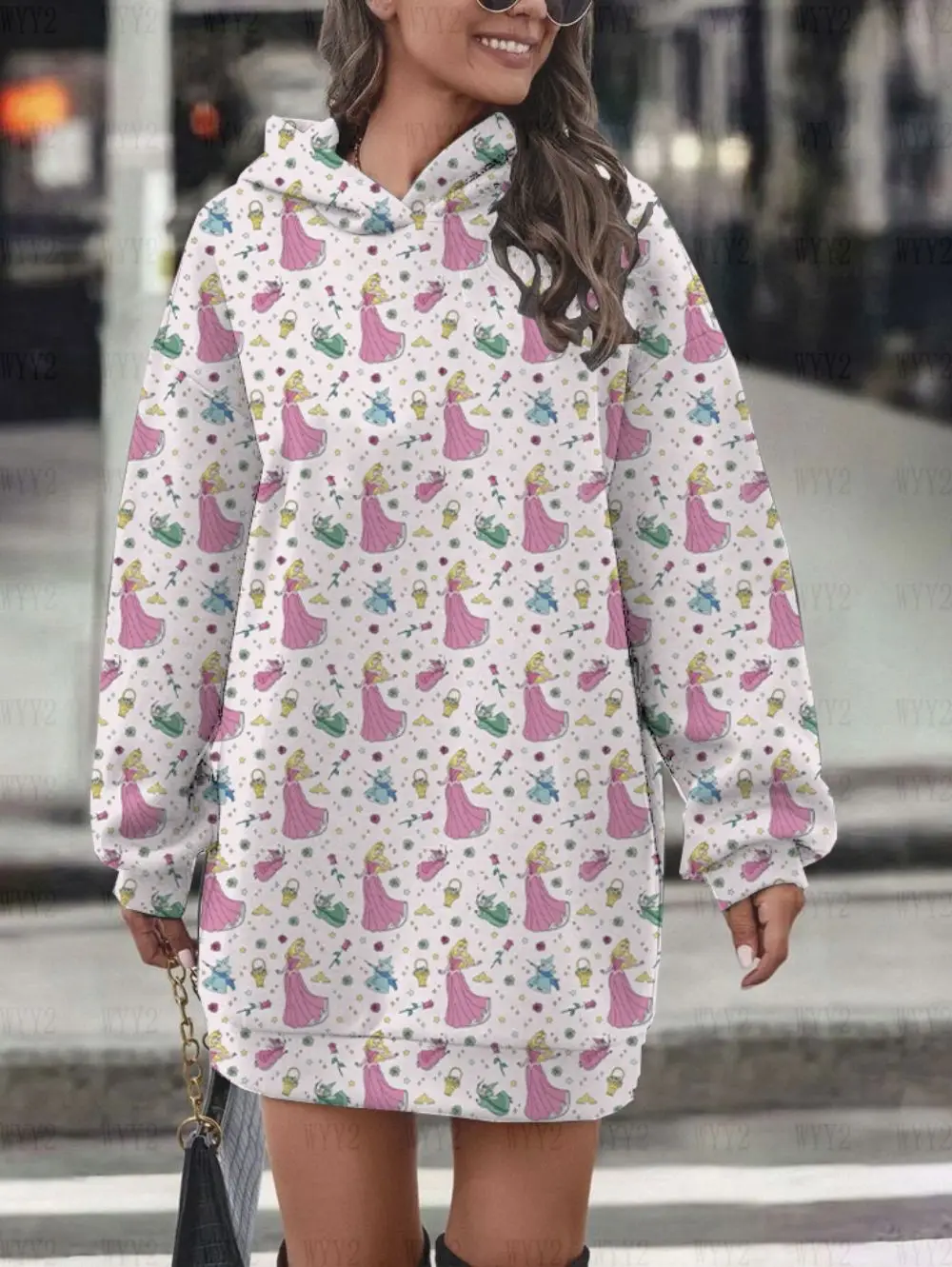 Campus Style Women's Clothing Disney Princess Series Printed Simple and Gentle Girls' Hoodie Dress Loose and Versatile