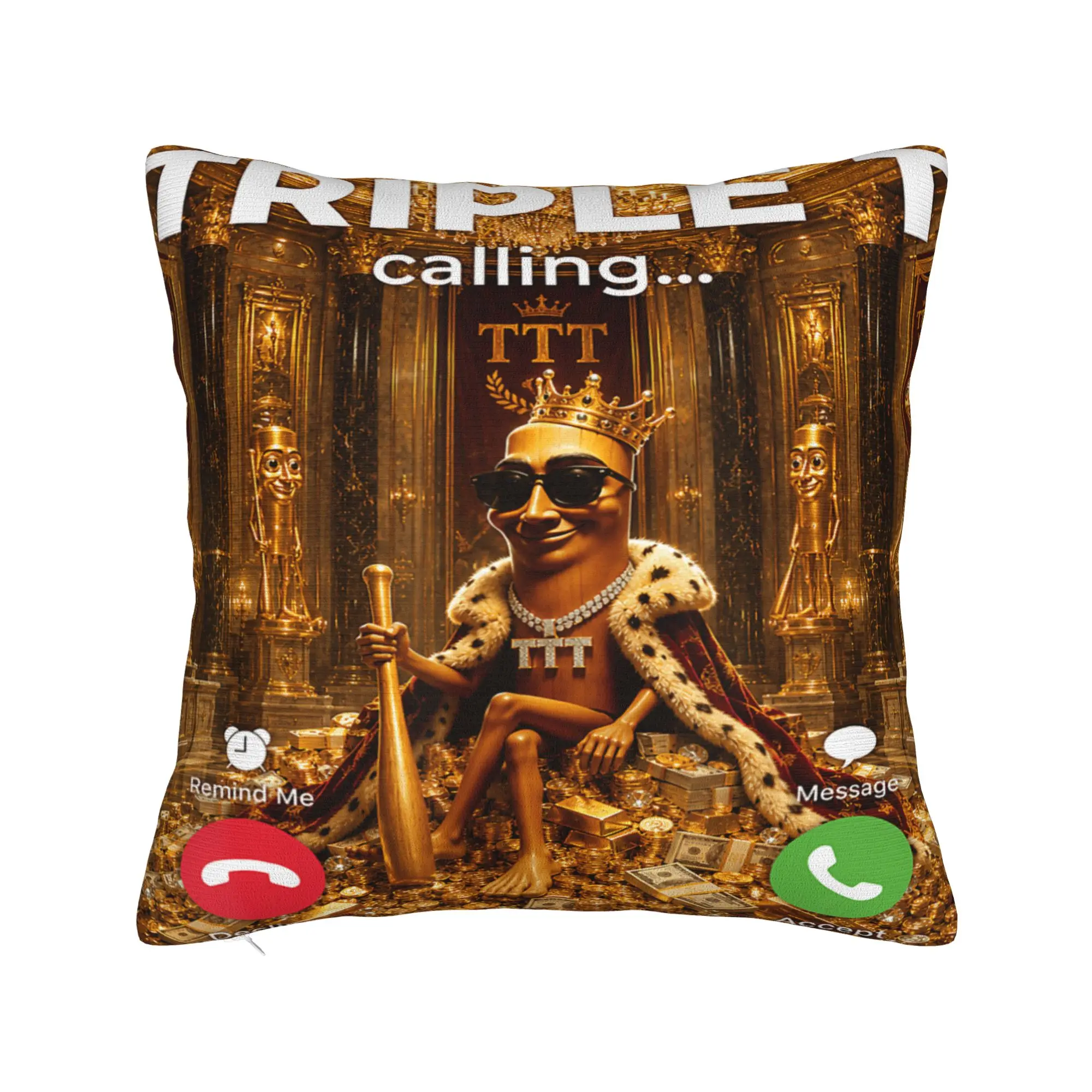 King Triple T Meme Phone Calling Tung Sahur Golden Chamber Pillow Cover Pillow Case For Living Room Chair Print Cushion Cover