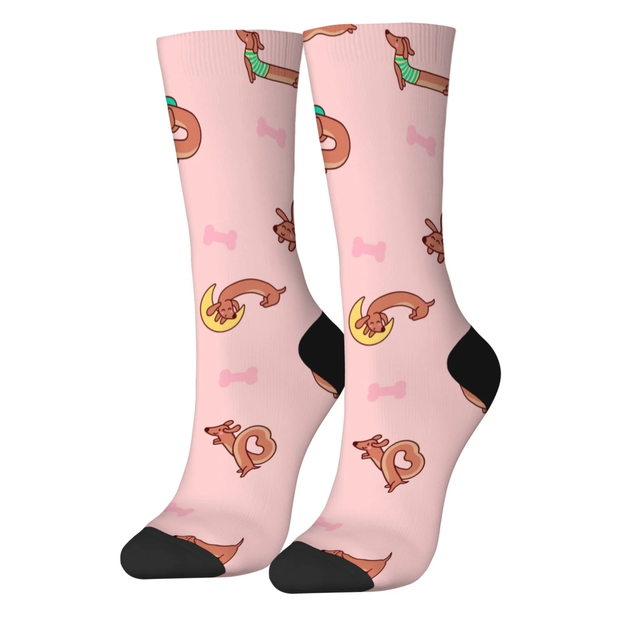 참신하고 귀여운 만화 닥스훈트 크루 양말 편안한 양말 통기성 양말 일상 착용 야외 활동용 재미있는 선물 사계절용