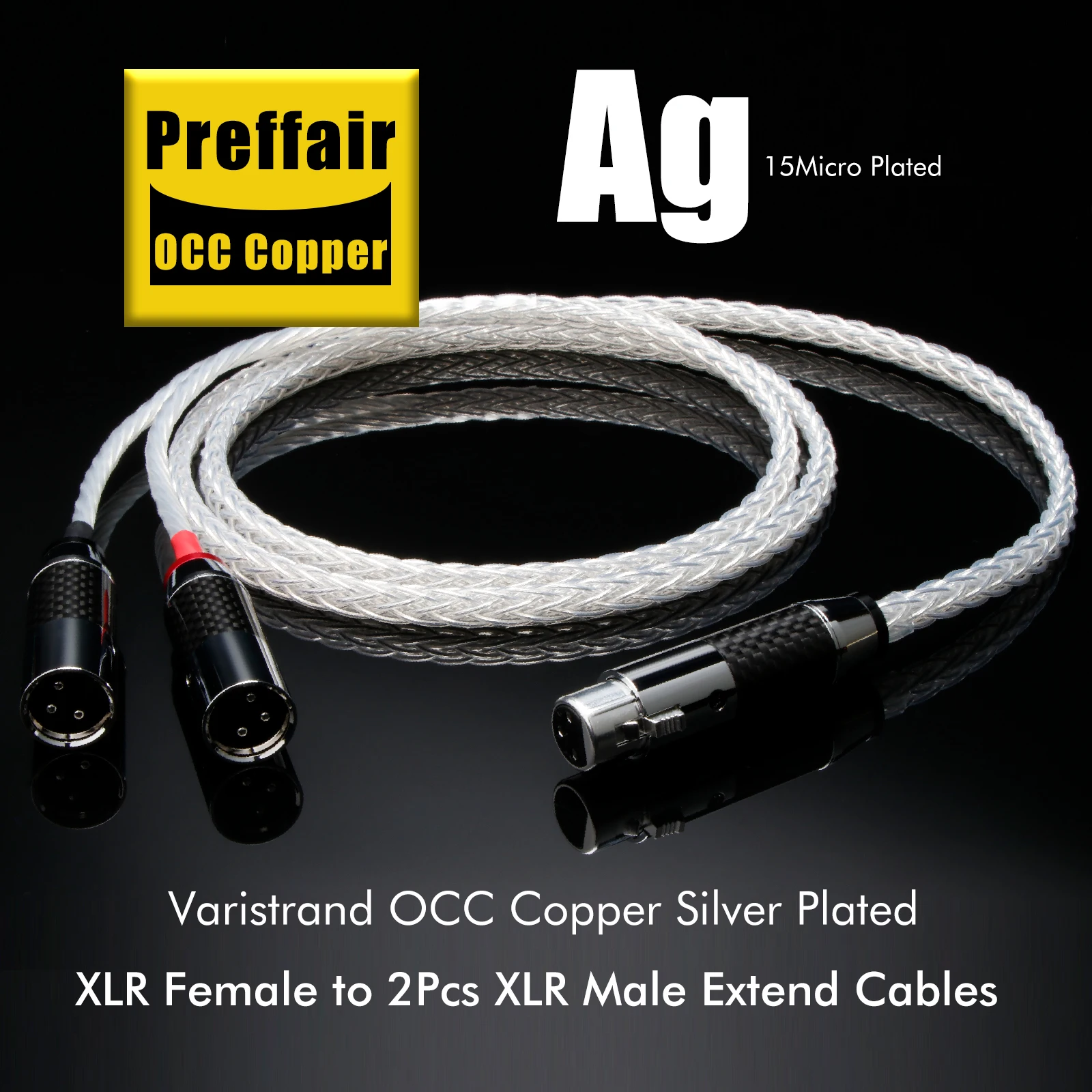 Hifi Audio 6AG Single Silver Plated OCC XLR Female to 2XLR Male Interconnect Cable Hi-end  XLR Extension Cord