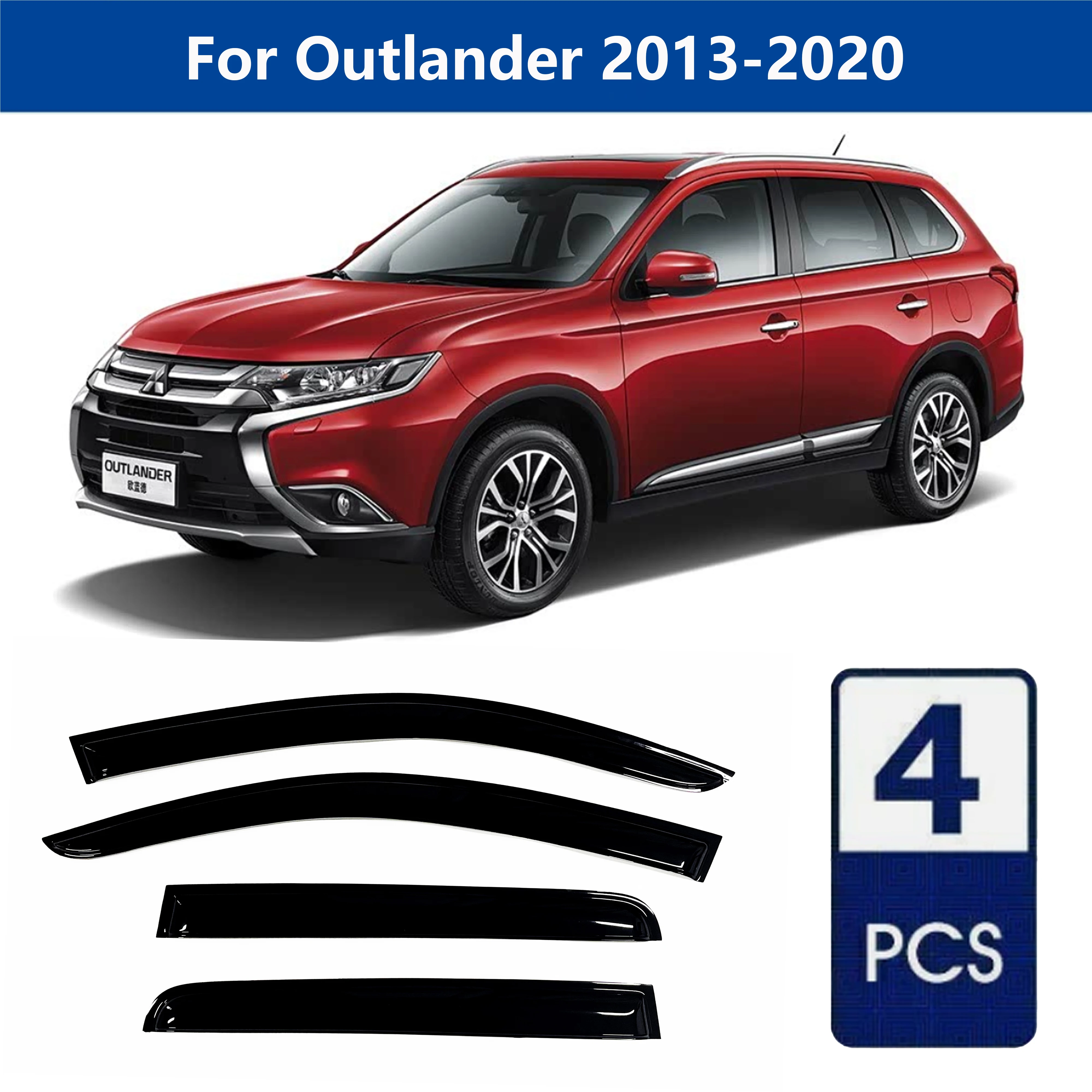 4Pcs Car Window Visors for Mitsubishi Outlander 2013-2021 Side Window Rain Guards Sun Wind Deflectors, Black Vent Visors Weather